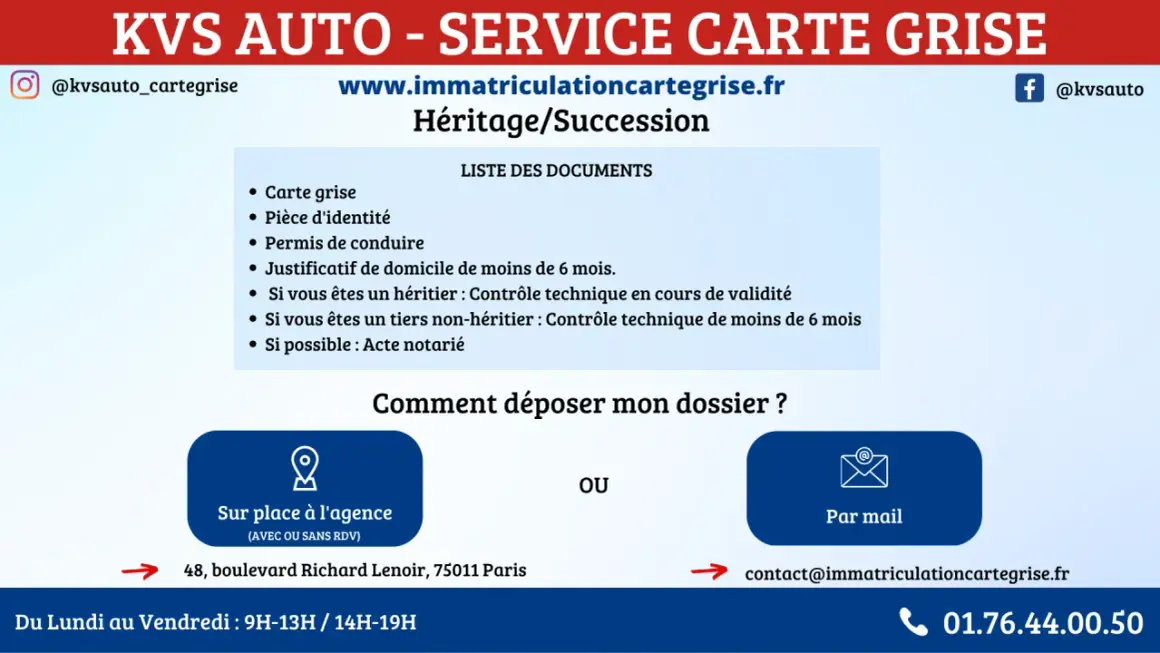 KVS Auto vous aide pour votre carte grise suite à un héritage ou une succession. Documents requis et démarches expliqués.