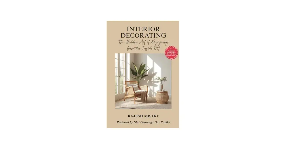 Book cover: "Interior Decorating: The Hidden Art of Designing from the Inside Out" by Rajesh Mistry. It shows the role of an interior designer in creating a serene living space.