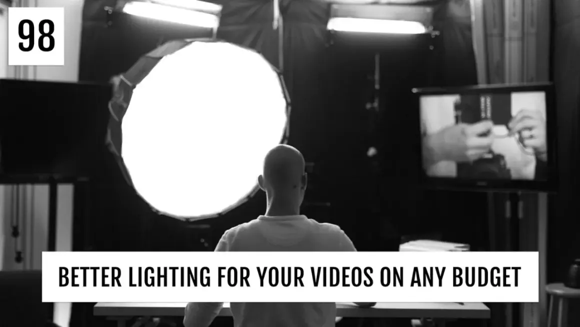 A person is filmed with professional lighting setup, showcasing the best lighting for video conferencing.