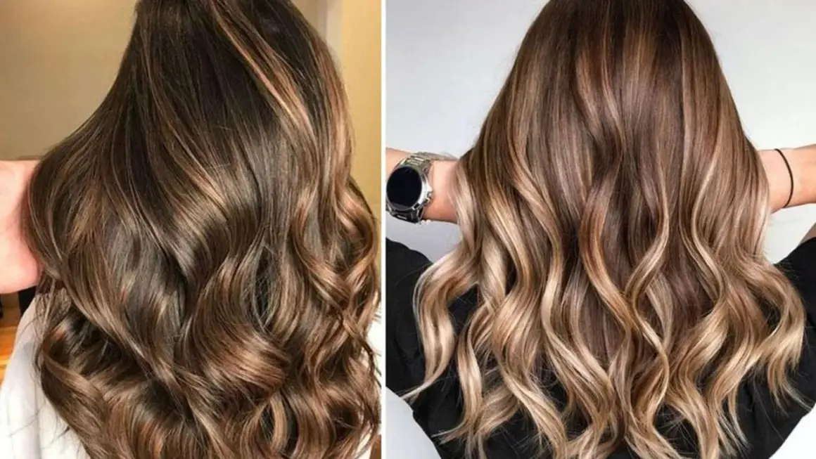 Cabello castaño con mechas difuminadas que crean un efecto de luz y profundidad, con ondas suaves y naturales.