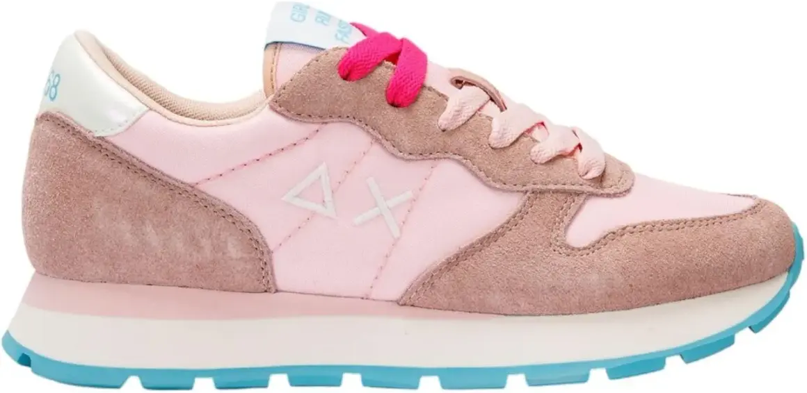 Sneaker Sun 68 donna rosa, con dettagli in camoscio e suola azzurra. Perfetta per un look casual e femminile.