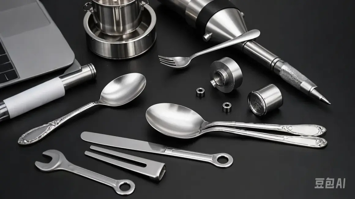 Utensili da cucina e strumenti in acciaio inossidabile, che illustrano il significato di questo materiale resistente e versatile.
