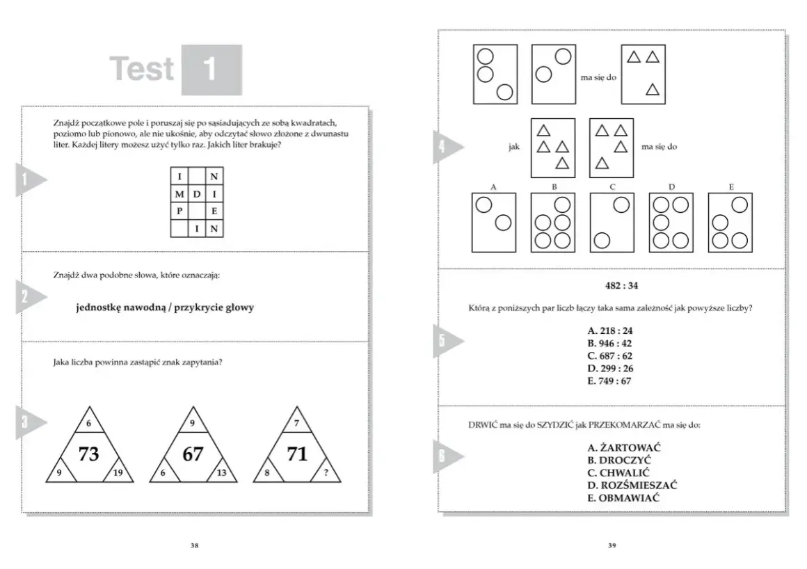 Test 1: zagadka nie do rozwiązania z literami, słowami i liczbami.