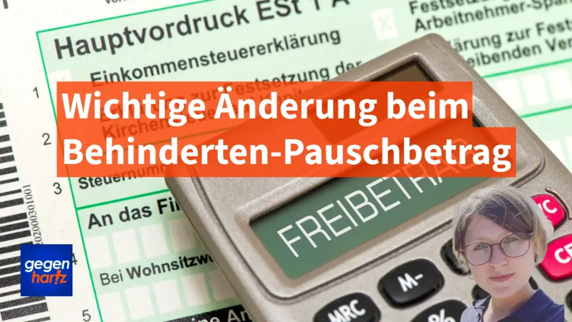 Wichtige Änderung beim Behinderten-Pauschbetrag. Ein Taschenrechner und ein Steuerformular deuten auf finanzielle Neuigkeiten hin.