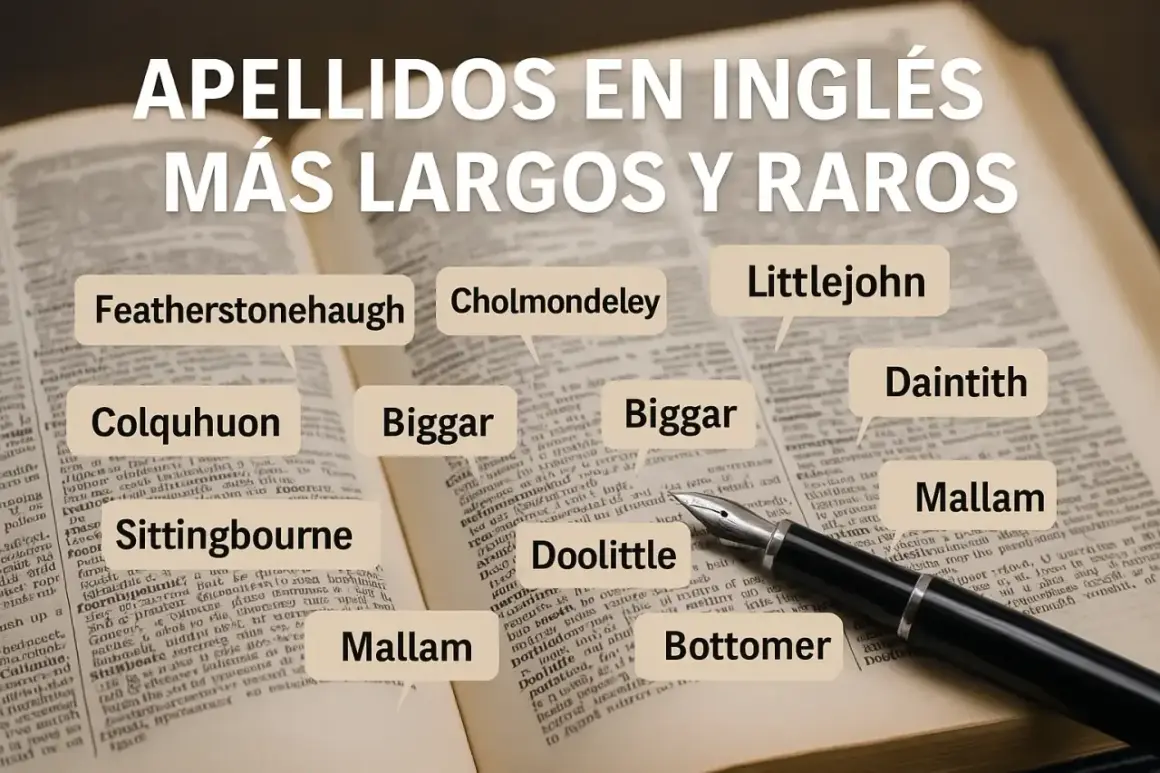 Apellidos ingleses como Featherstonehaugh, Cholmondeley y Daintith, entre otros, resaltan en un diccionario abierto.