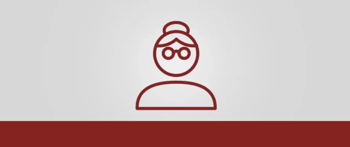 Ikona przedstawiająca uśmiechniętą seniorkę w okularach, idealna do wierszy o emerytach i seniorach.