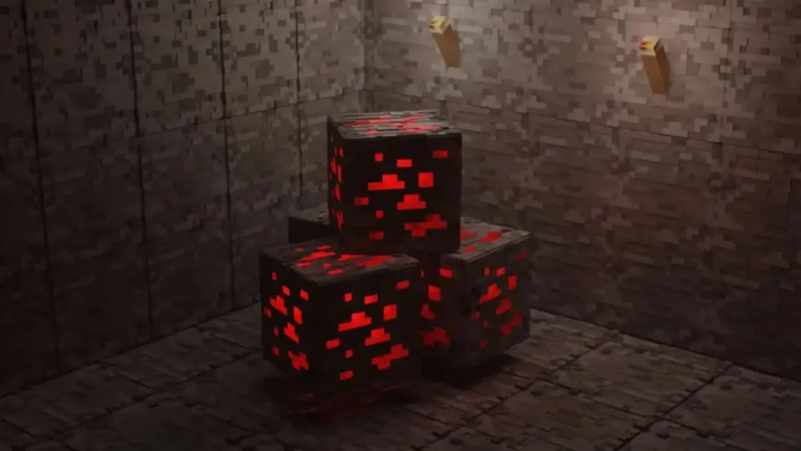 Bloki rudy czerwonego kamienia w kopalni. Idealne, by zastanowić się, jaki silnik do serwera Minecraft wybrać, by działał równie wydajnie.