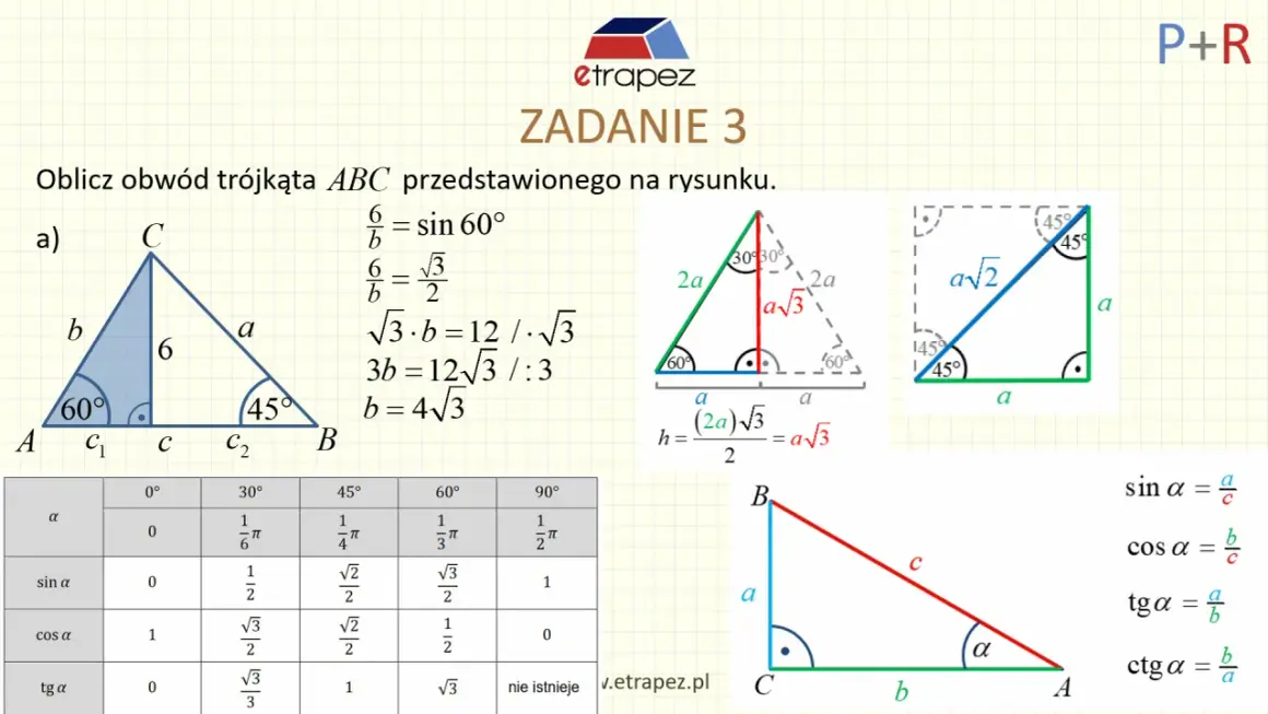 Trójkąt ABC z kątem 60 stopni. Obliczono bok b, który wynosi 4√3.