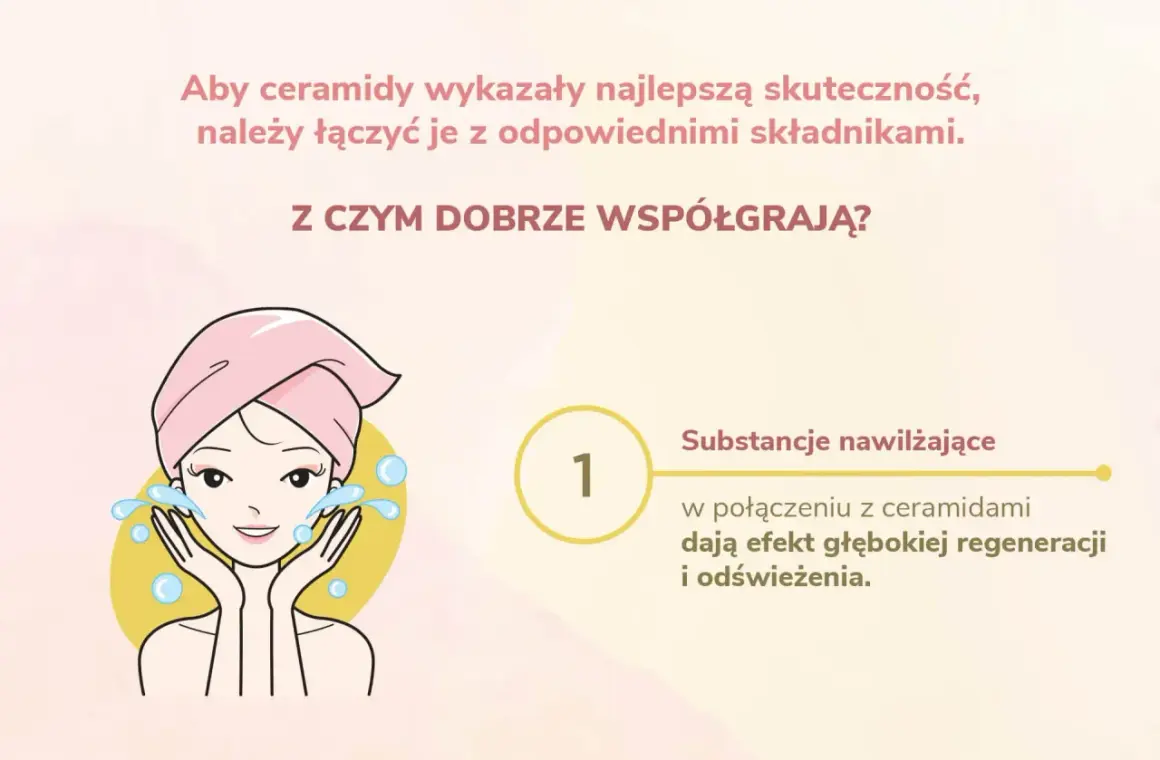 Kobieta z ręcznikiem na głowie myje twarz. Ceramidy najlepiej działają z substancjami nawilżającymi dla regeneracji.