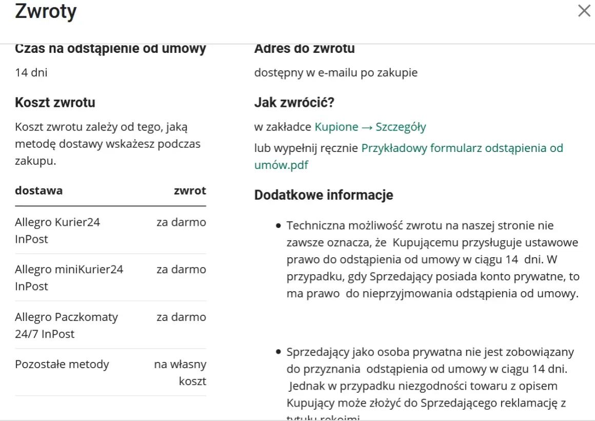 Informacje o tym, jak zwrócić towar kupiony przez internet: czas na zwrot, koszt dostawy i adres.