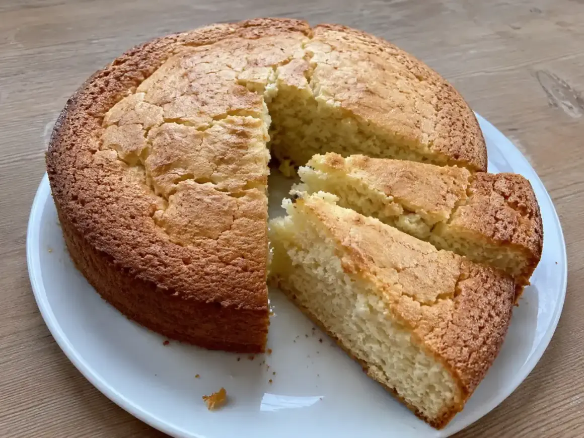 En gyllene sockerkaka, perfekt för ett enkelt sockerkaka recept. Skivad och redo att avnjutas.