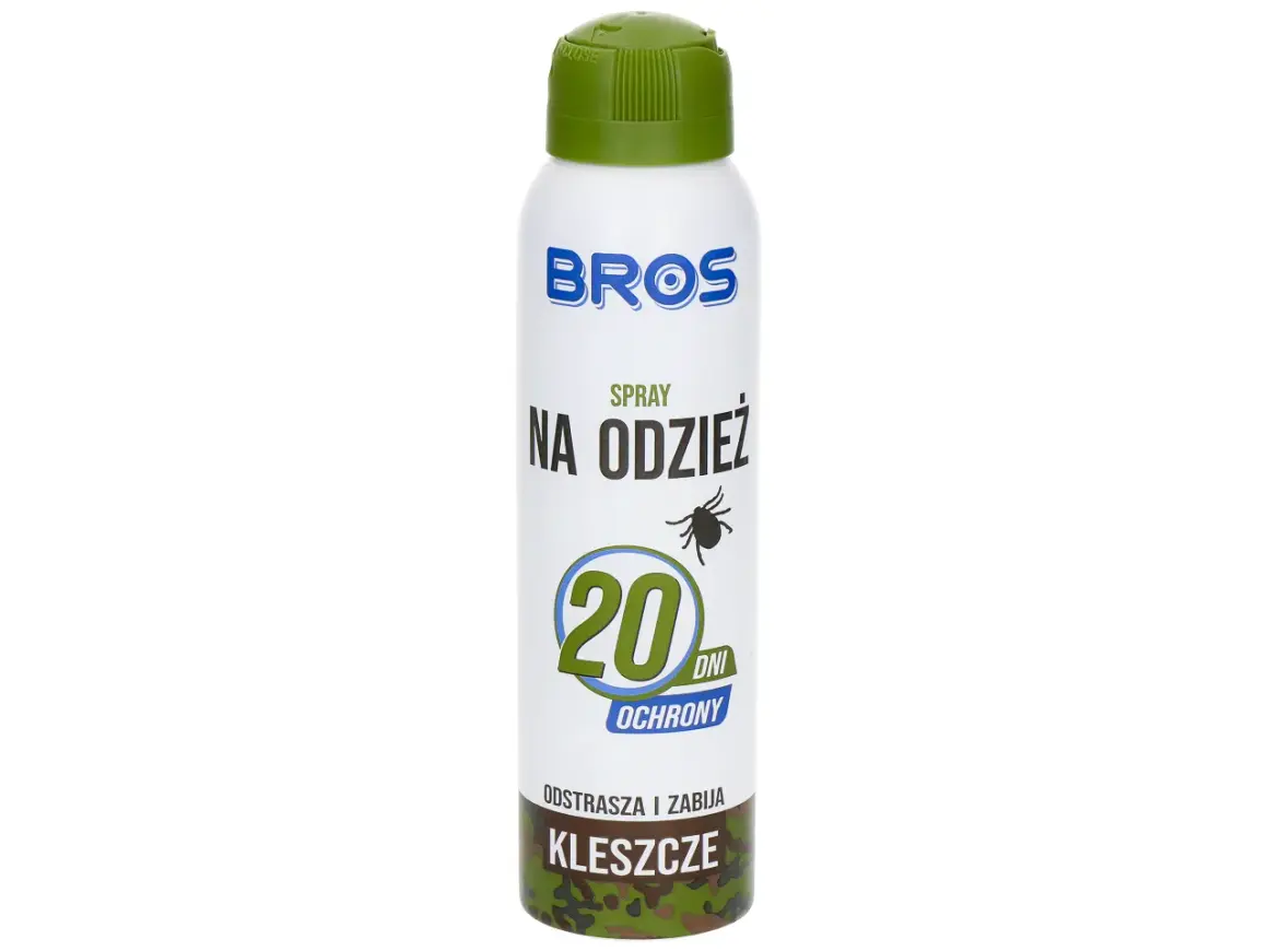 Bros spray na odzież chroni przed kleszczami przez 20 dni. Idealny na wycieczki do lasu.