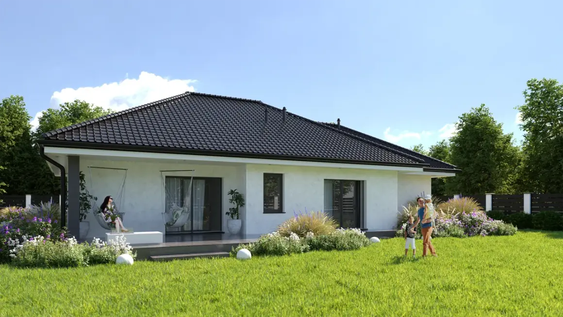 Piękny dom z ogrodem, gdzie rodzina spędza czas. Zastanawiasz się, ile kosztuje remont domu 120m2?