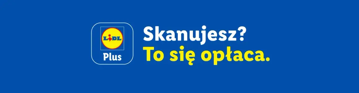 Logo Lidl Plus i napis "Skanujesz? To się opłaca." zachęcają do korzystania z aplikacji Lidl.