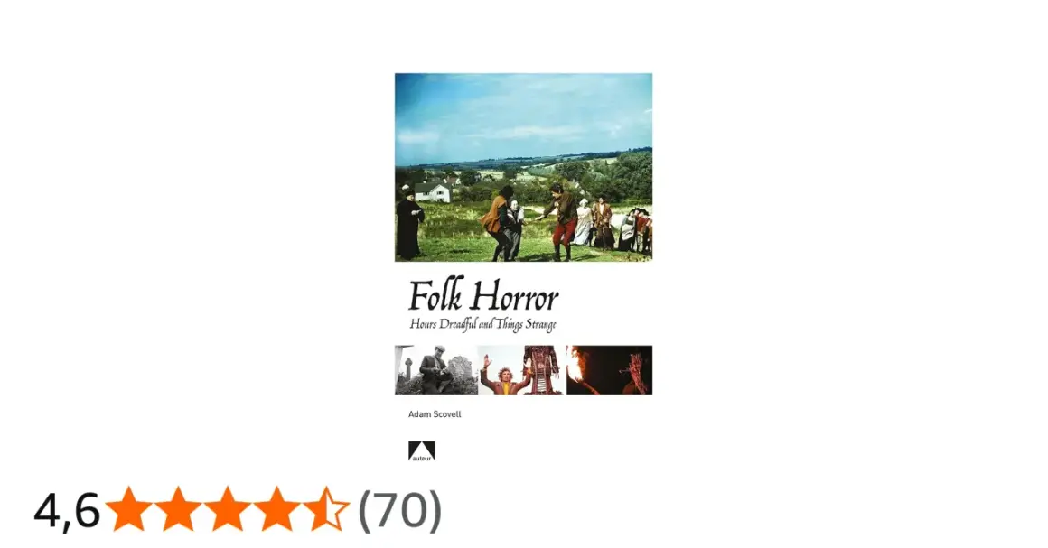 Ein Buchcover mit dem Titel "Folk Horror". Es zeigt eine Szene mit mehreren Männern in historischer Kleidung auf einer grünen Wiese.