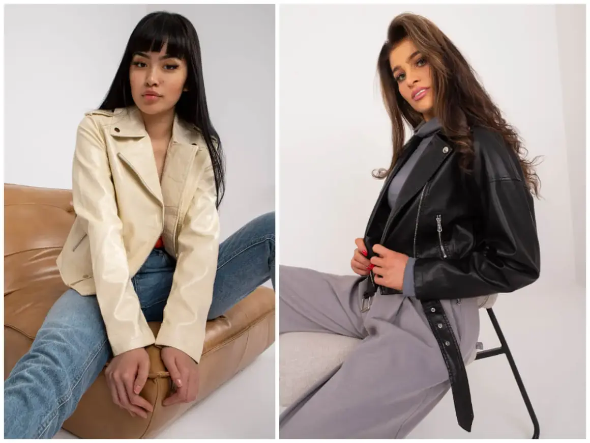 Dwie kobiety w ramoneskach. Jedna w kremowej, druga w czarnej. Idealne kurtki ramoneski plus size dla każdej kobiety.