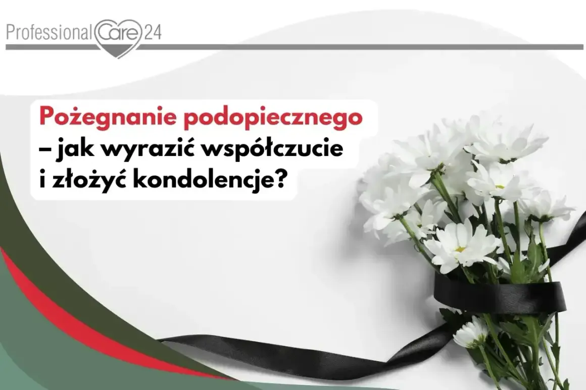 Białe kwiaty z czarną wstęgą. Tekst: "Pożegnanie podopiecznego - jak wyrazić współczucie i złożyć kondolencje?". Pomoc w wyrażaniu najpiękniejsze kondolencje sms.