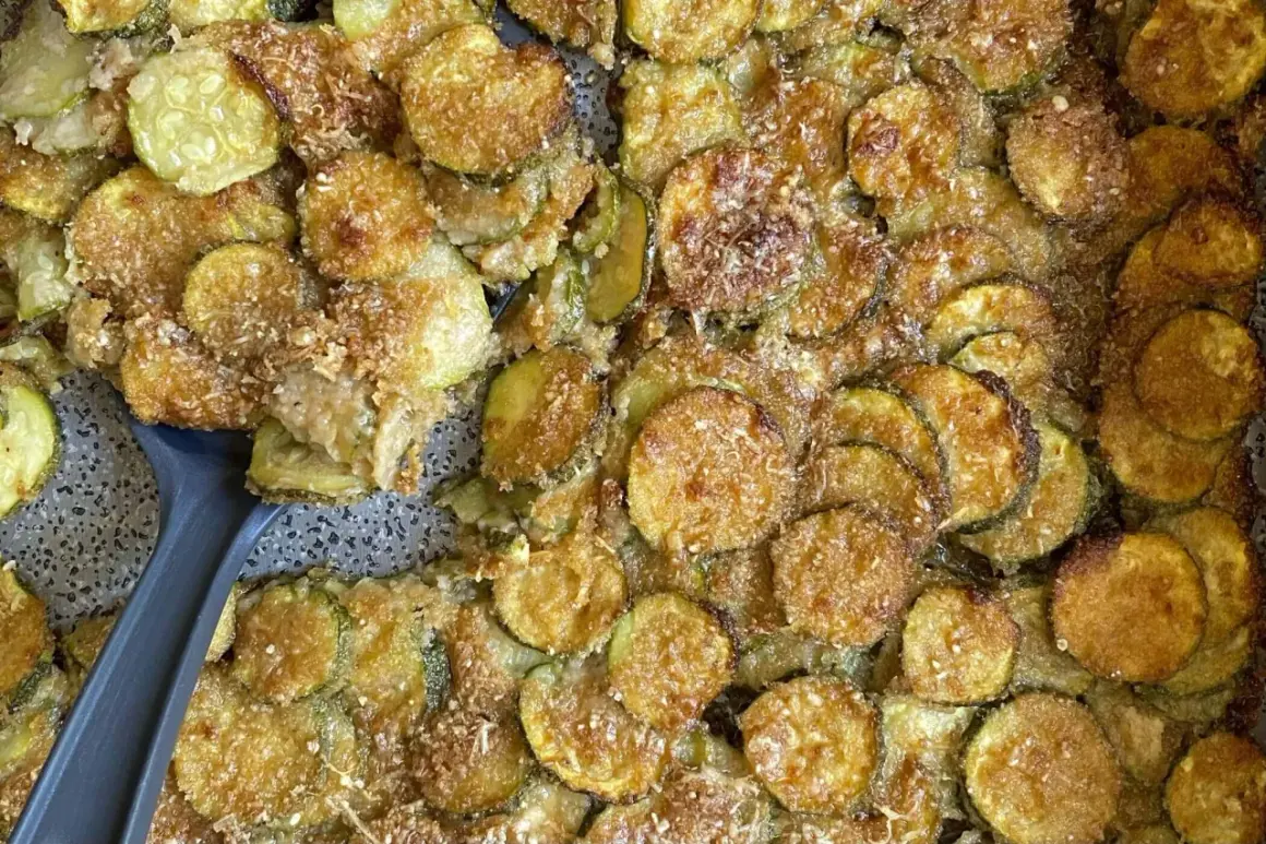 Fette di zucchine al forno semplici light, dorate e croccanti, pronte per essere gustate.