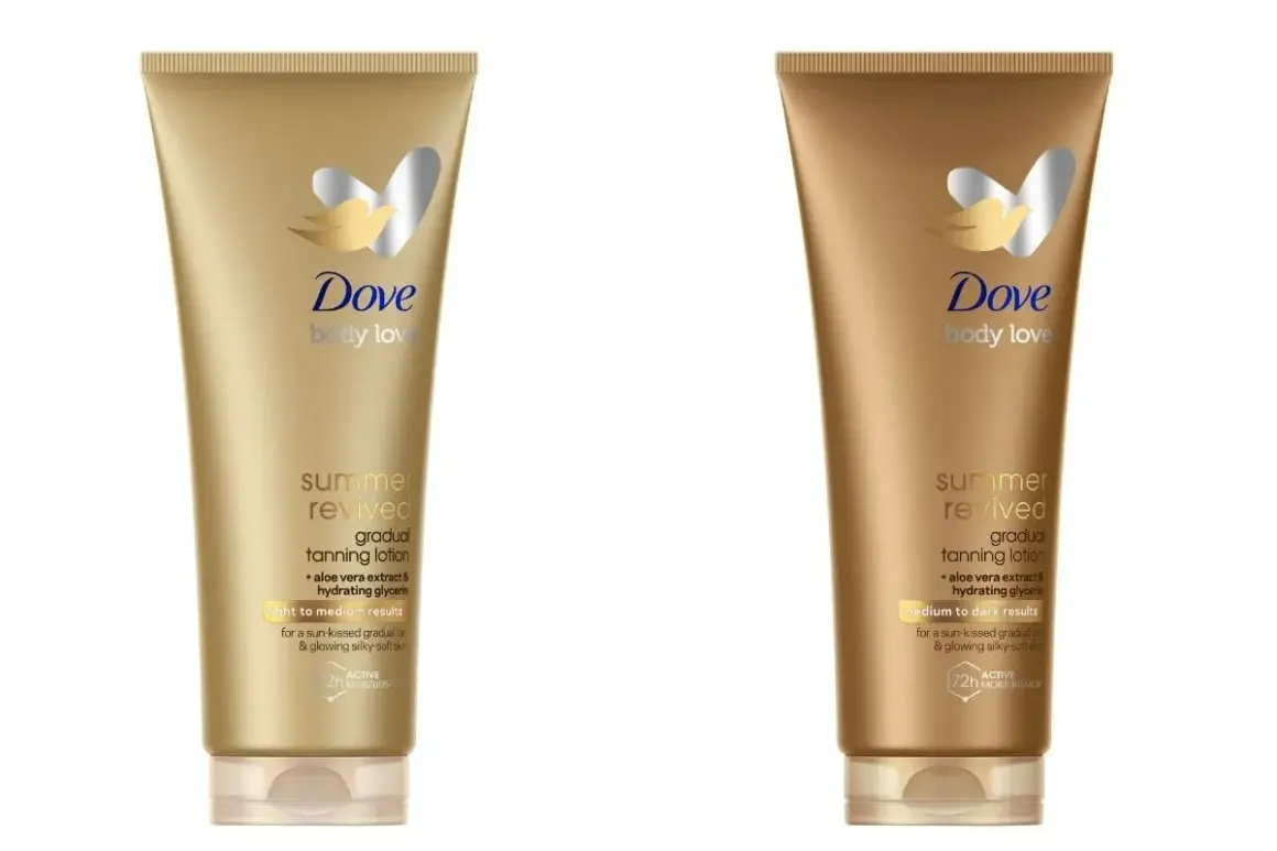 Dwa balsamy brązujące Dove Summer Revived. Dowiedz się, jak stosować balsam brązujący Dove, by uzyskać promienny, złocisty odcień skóry.