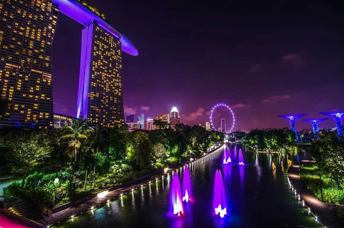 Nocny Singapur zachwyca iluminacją. Marina Bay Sands, diabelski młyn i futurystyczne drzewa w Gardens by the Bay tworzą magiczny widok, idealny na wizę do tego miasta.