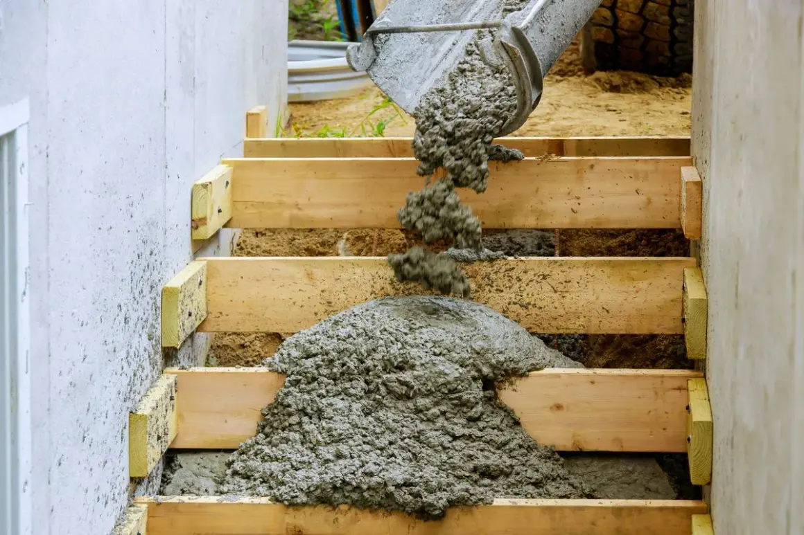 Wylewanie betonu na drewniane szalunki schodów. Dowiedz się, jak zrobić schody samemu, krok po kroku.