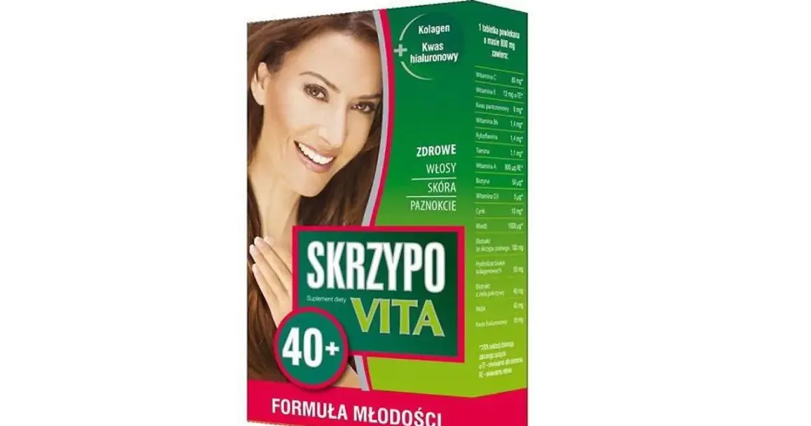 Skrzypowita 40+ z kolagenem i kwasem hialuronowym dla zdrowych włosów, skóry i paznokci. Formuła młodości.