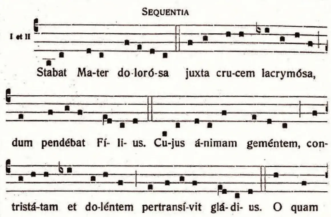 Stabat Mater Dolorosa, nuty z tekstem pieśni o Matce Bolesnej.