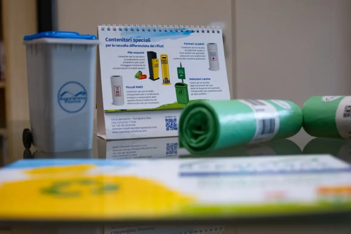 Contenitori speciali per la raccolta differenziata, inclusi i farmaci scaduti, per uno smaltimento sicuro e conforme alle normative ambientali.