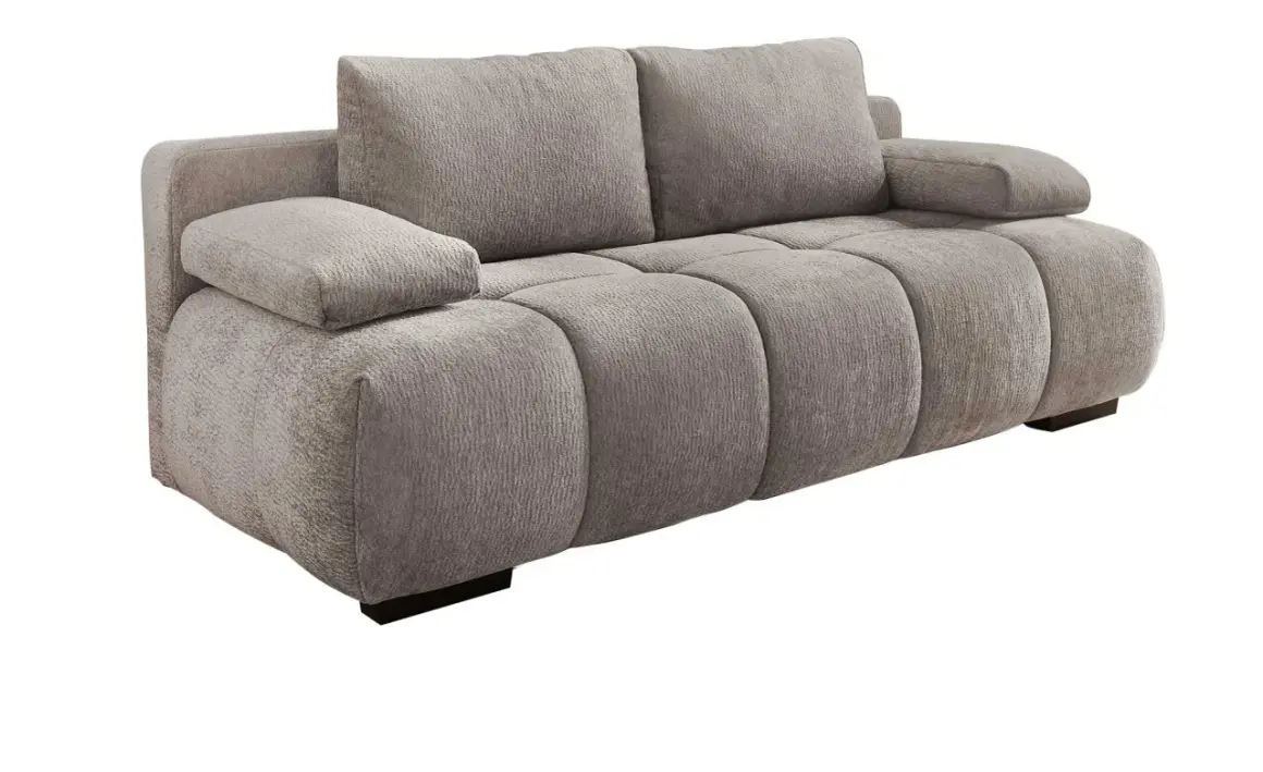 Graues Sofa mit Wellenfederung und bequemen Kissen.