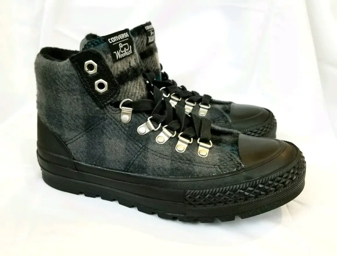 Sneakers alte Converse Woolrich uomo in lana grigia, perfette per l'inverno.