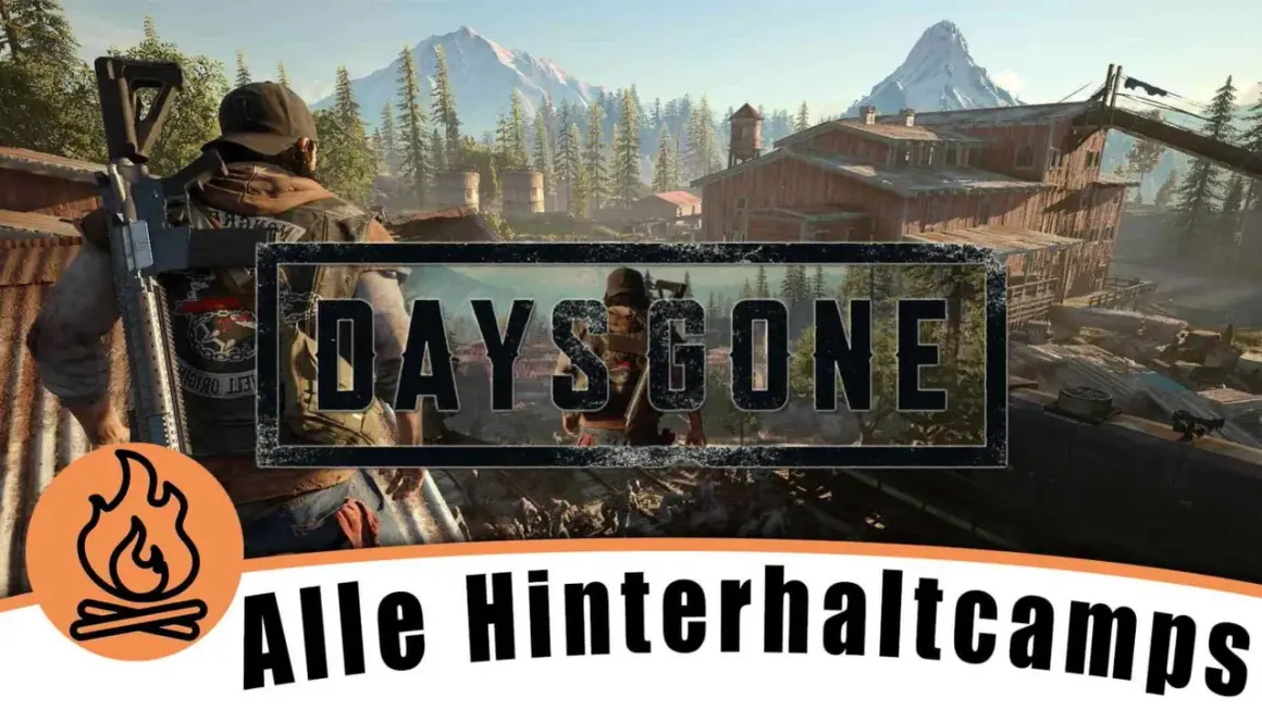 Deacon St. John im Spiel Days Gone, bereit für alle Hinterhaltcamps. Berge und eine verlassene Siedlung im Hintergrund.