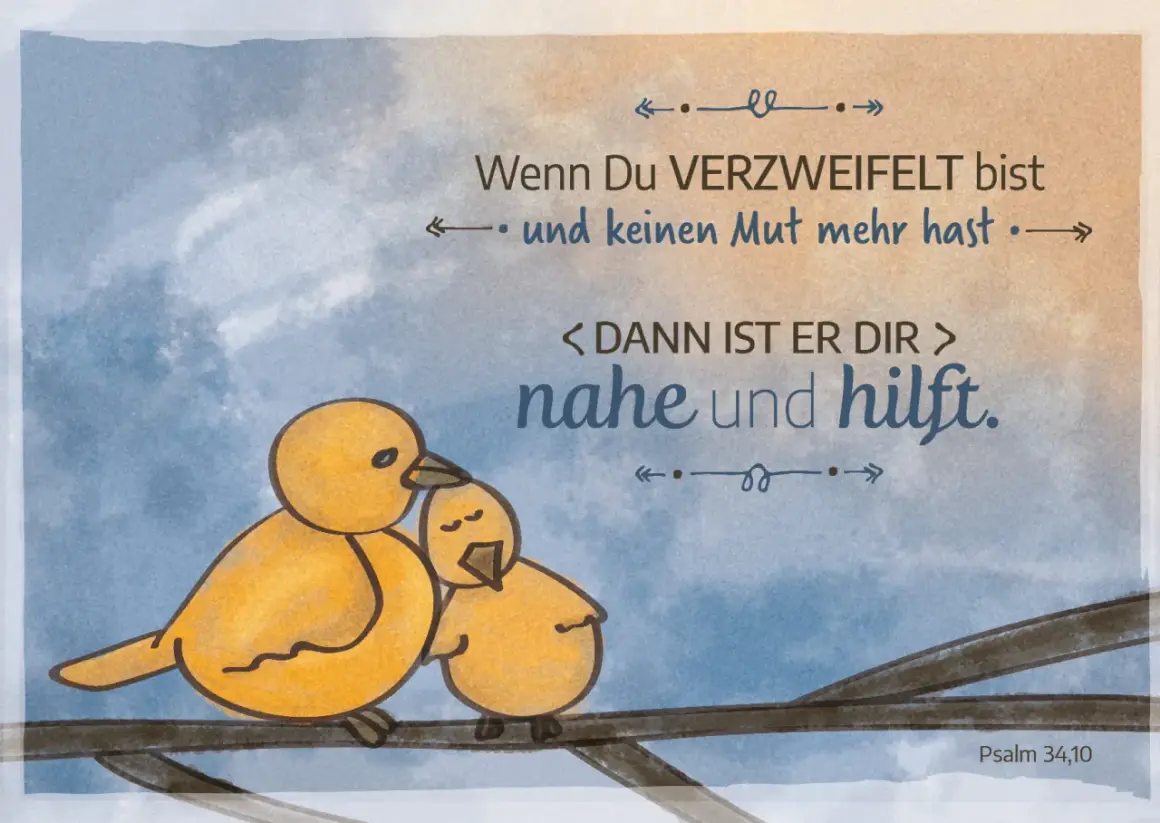 Zwei gelbe Küken auf einem Ast. Ein Spruch über Hoffnung und Trost, der an Bibelverse Heilung erinnert.