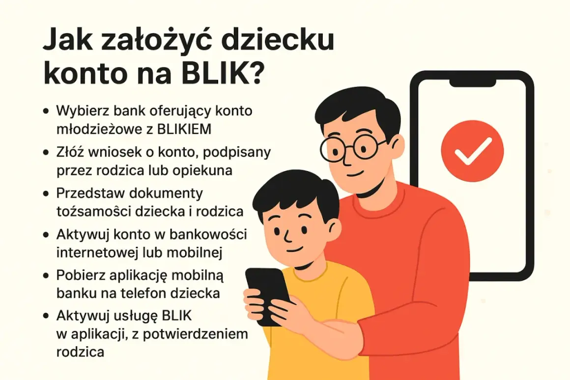 Ojciec i syn zakładają konto na BLIK. Dowiedz się, od ilu lat można mieć BLIK dla dziecka.