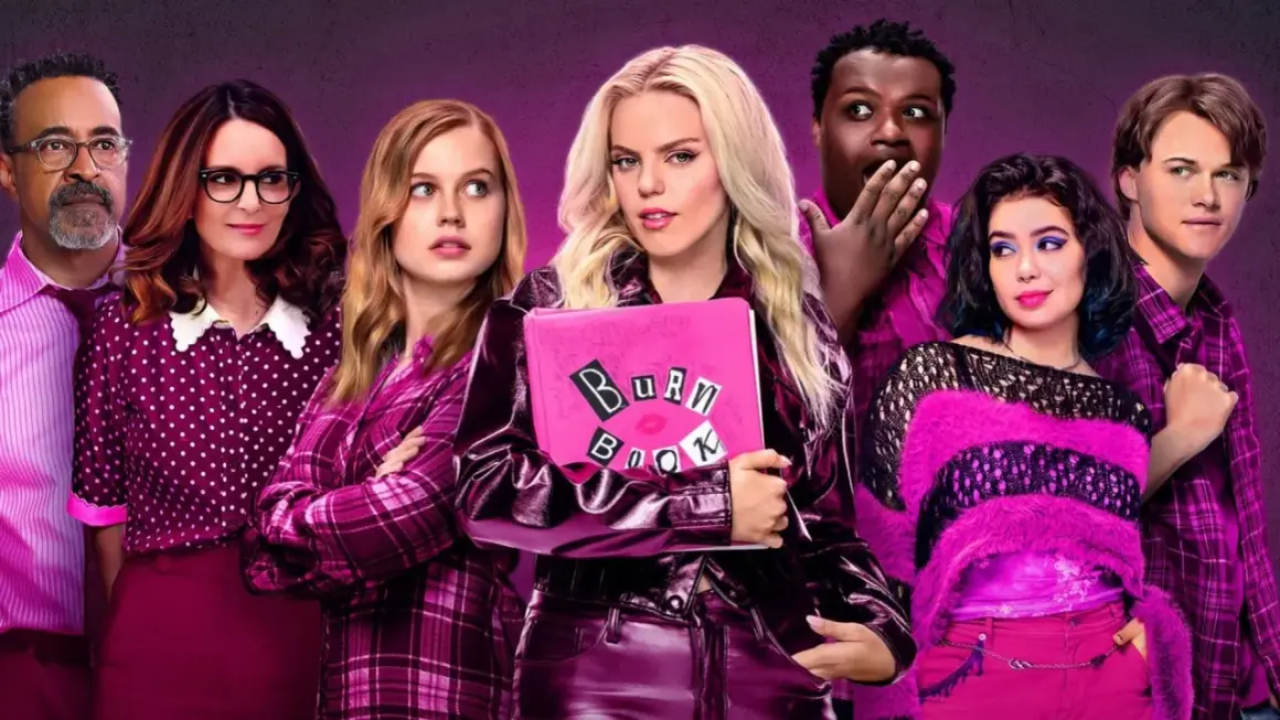 En grupp skådespelare poserar i rosa kläder, en hyllning till en "mean girls reunion". En kvinna håller i en rosa "Burn Book".