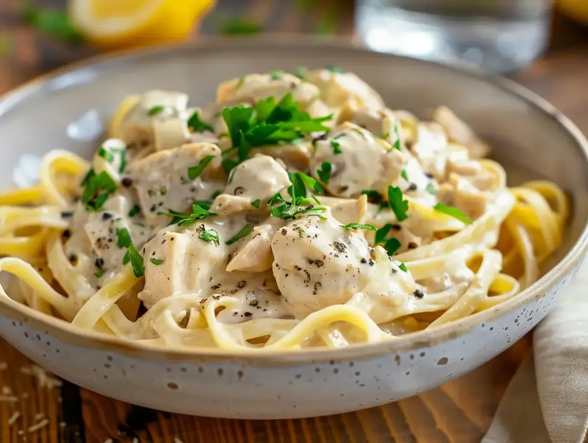 Krämig kycklingpasta med färsk persilja, ett perfekt kycklingpasta recept för en snabb och god middag.