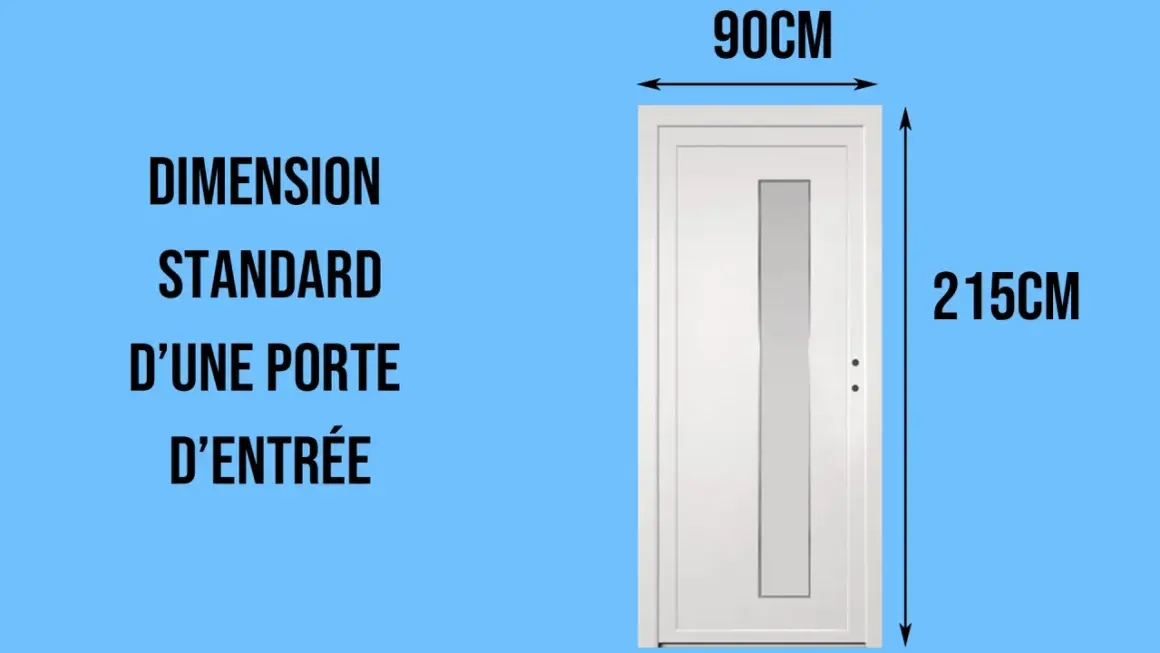 Porte d'entrée blanche avec une fenêtre, mesurant 90 cm de large et 215 cm de haut. C'est la norme dimension porte d'entrée.