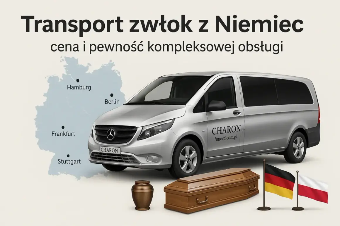 Profesjonalny transport zwłok z Niemiec. Usługa obejmuje przewóz trumny i urny, zapewniając kompleksową obsługę.
