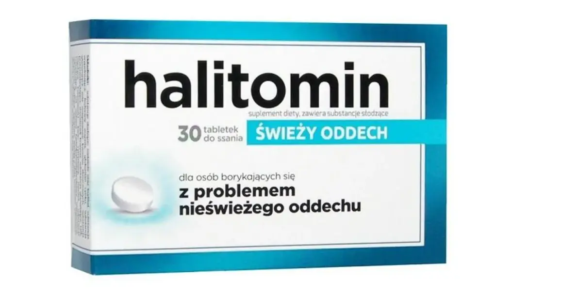 Halitomin - lek na nieświeży oddech. Opakowanie 30 tabletek do ssania dla osób z problemem nieświeżego oddechu. Zapewnia świeży oddech.