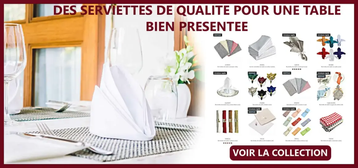 Serviettes de table de différentes tailles et styles, pour une table bien présentée.