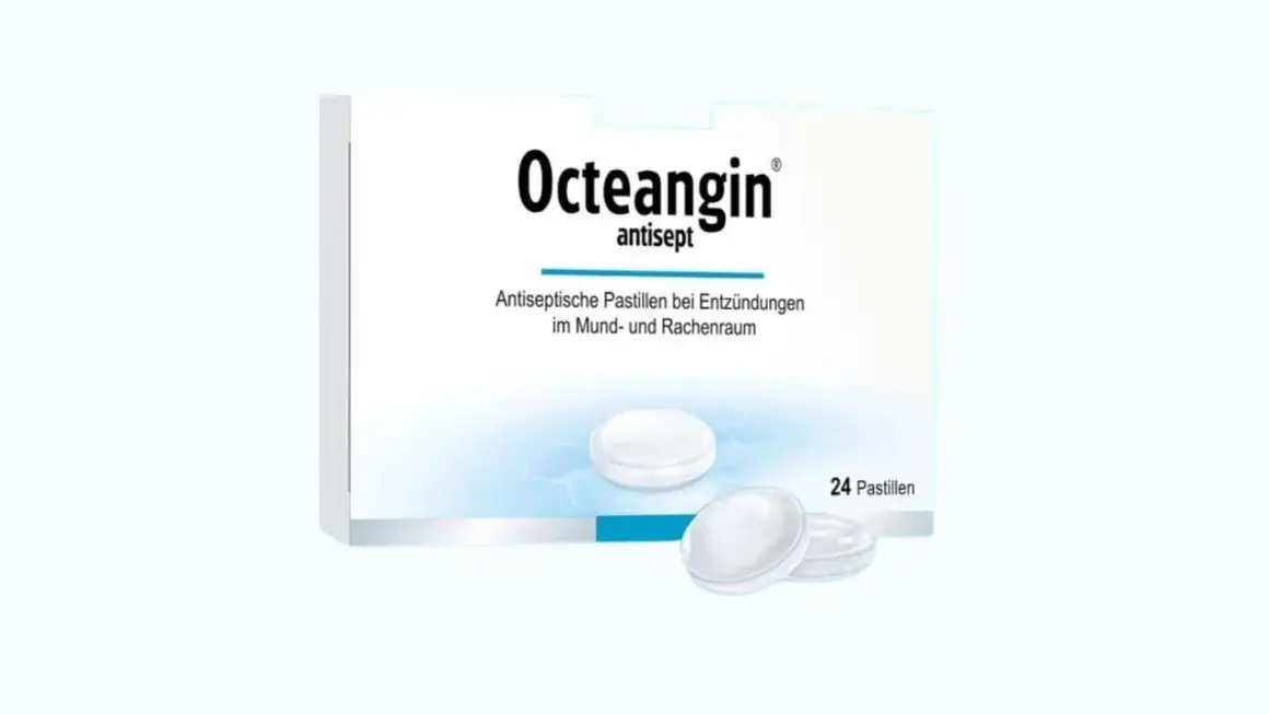 Octeangin – antybiotyk na anginę. Opakowanie zawiera 24 pastylki do ssania, które łagodzą ból gardła i stany zapalne.