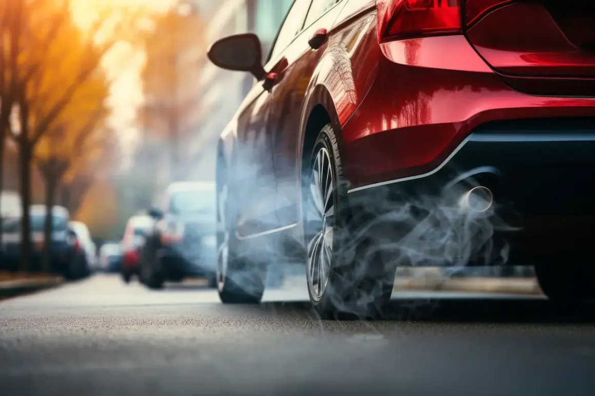 Czerwony samochód stoi na ulicy, z rury wydechowej wydobywa się dym. Zastanawiasz się, ile pali auto na postoju?