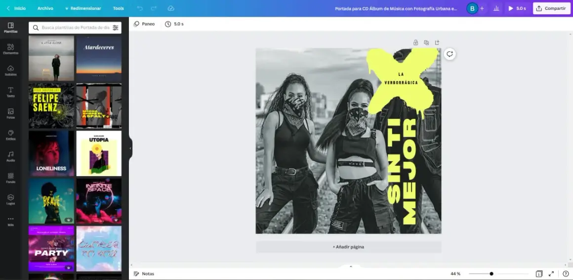 Portada de canciones con tres mujeres con pañuelos en la cara y ropa urbana. Texto amarillo "LA VERBORRÁGICA SIN TI MEJOR".