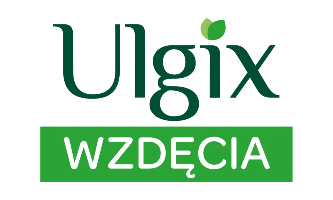 Ulgix Wzdęcia Max – ulga dla brzucha. Zielone liście symbolizują naturalne składniki.