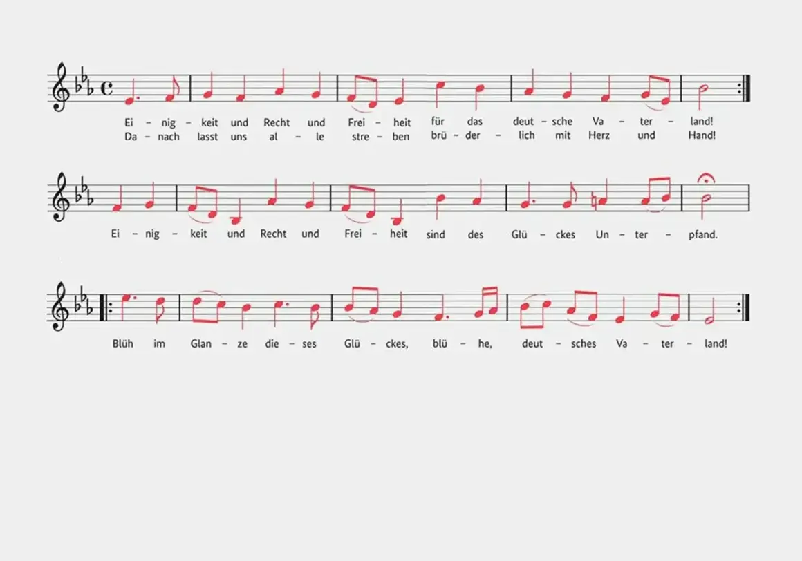 Fragmenty nut z tekstem hymnu narodowego Niemiec.