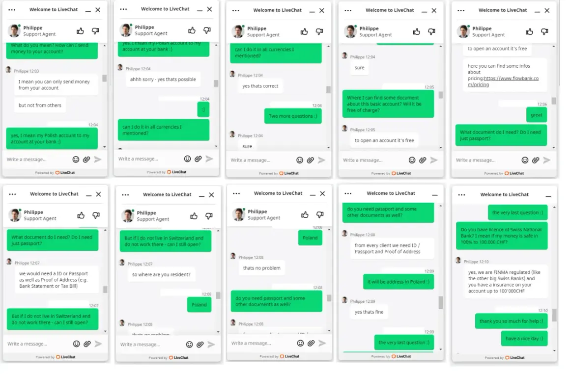 Rozmowa o założeniu konta zagranicznego online. Klient pyta o dokumenty, waluty i bezpieczeństwo.