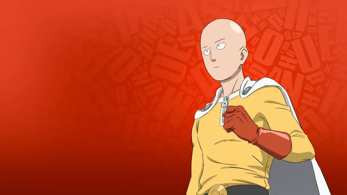 Saitama, der Held aus "One Punch Man Staffel 3", steht bereit. Sein Blick ist ernst, die Faust geballt.