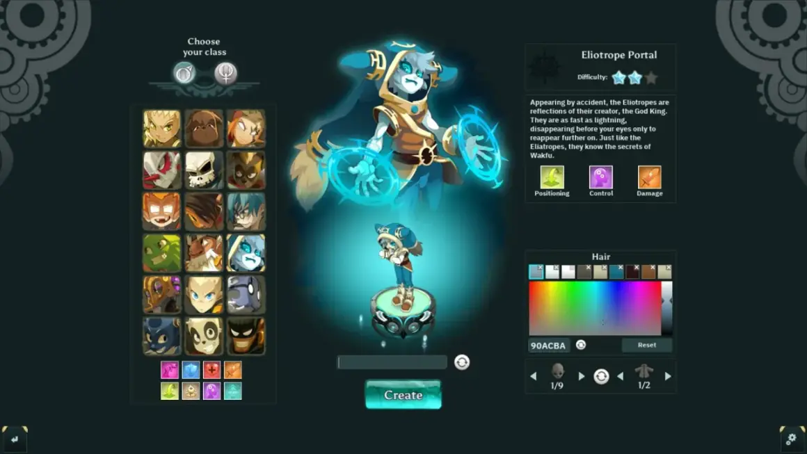 Wybór klasy postaci w grze Wakfu: Eliotrope, szybki jak błyskawica, znający sekrety świata.