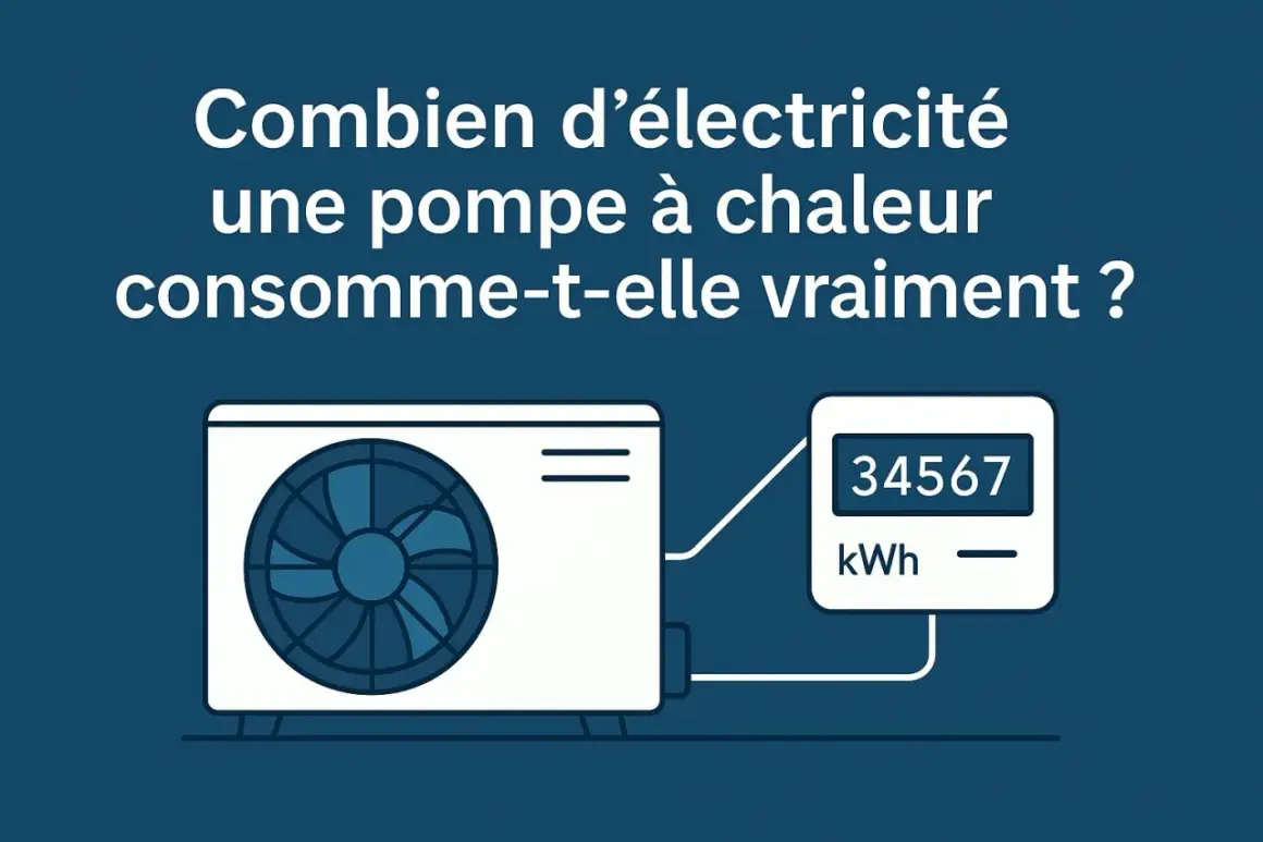 Une pompe à chaleur électrique et un compteur affichant 34567 kWh.