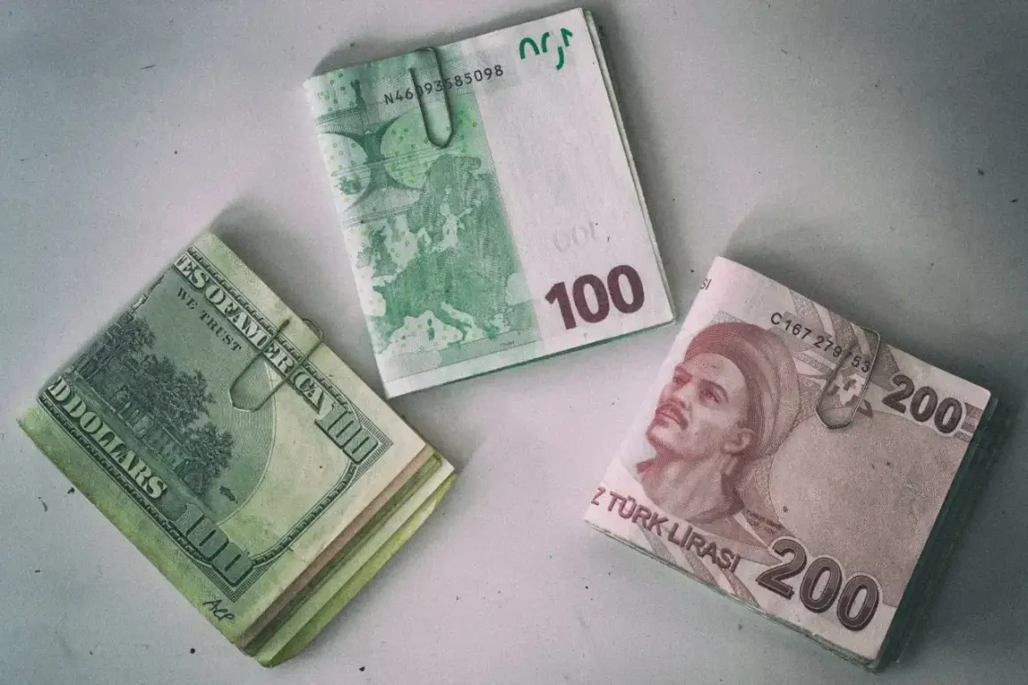 Dolar, euro i banknot 200 lir, czyli waluta w Turcji, leżą obok siebie.