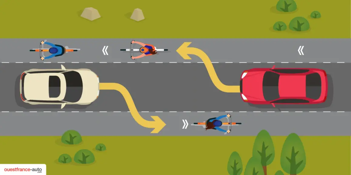 Schéma illustrant le chaucidou, une piste cyclable partagée avec les voitures, pour un code de la route plus sûr.